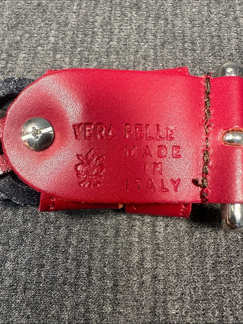 Vera Pelle Leather Belt Red & Navy Blue Braided - Made in Italy - Men's Size 36